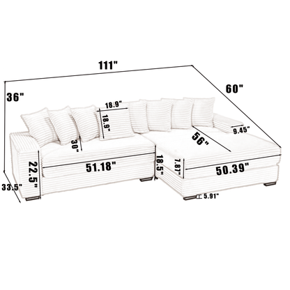 [NEW ARRIVED] [VIDEO PROVIDED] Oversized Two-Piece Couches, L Shaped Sofa, Corduroy, Right Chaise Daybed,with Armrests,Eight Throw Pillows,Corner Sofa,Easy To Assemble, Gray