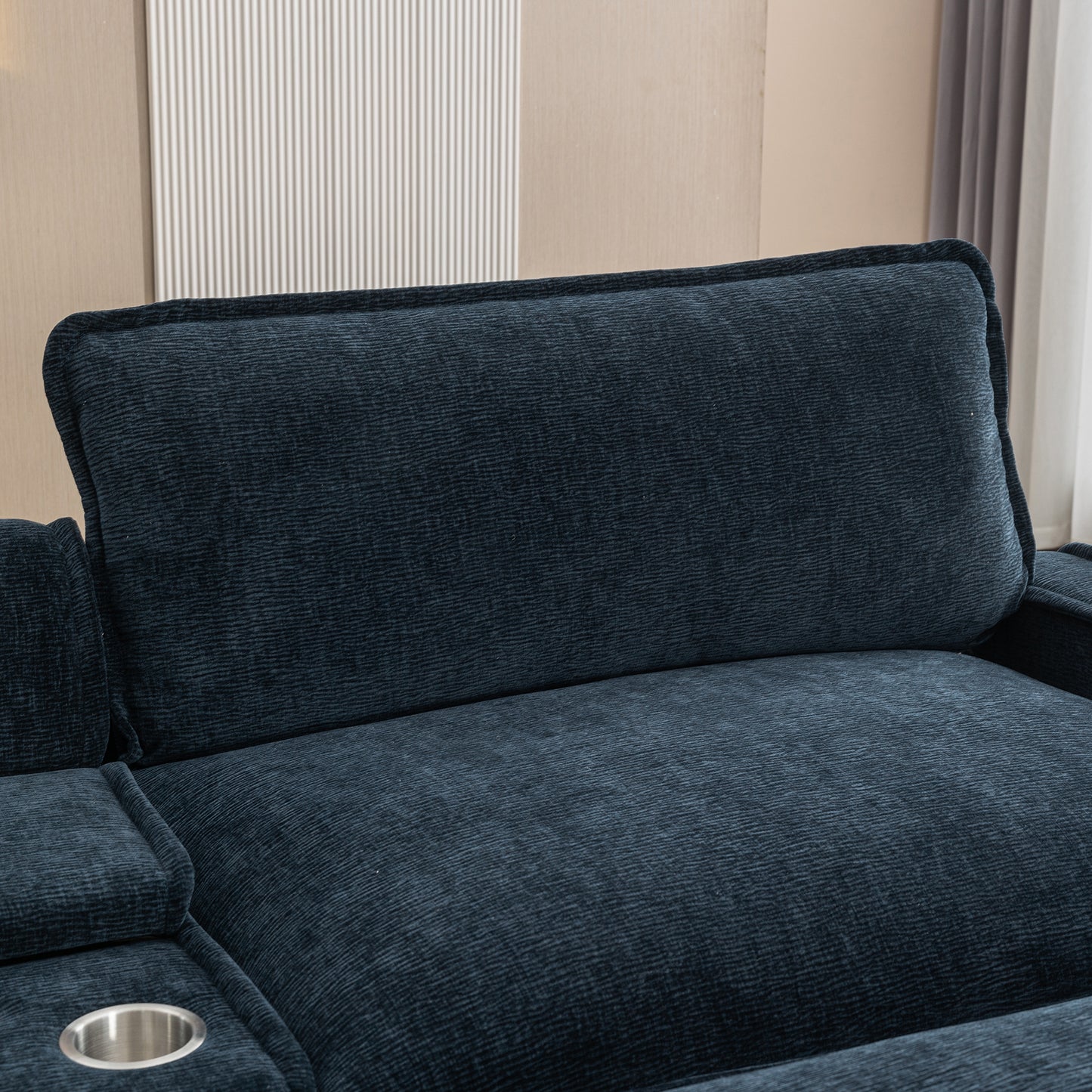 112.6" Sectional Sofa Chenille Upholstered Sofa with Two Removable Ottoman, Two USB Ports, Two Cup Holders and Large Storage Box for Living Room, Blue