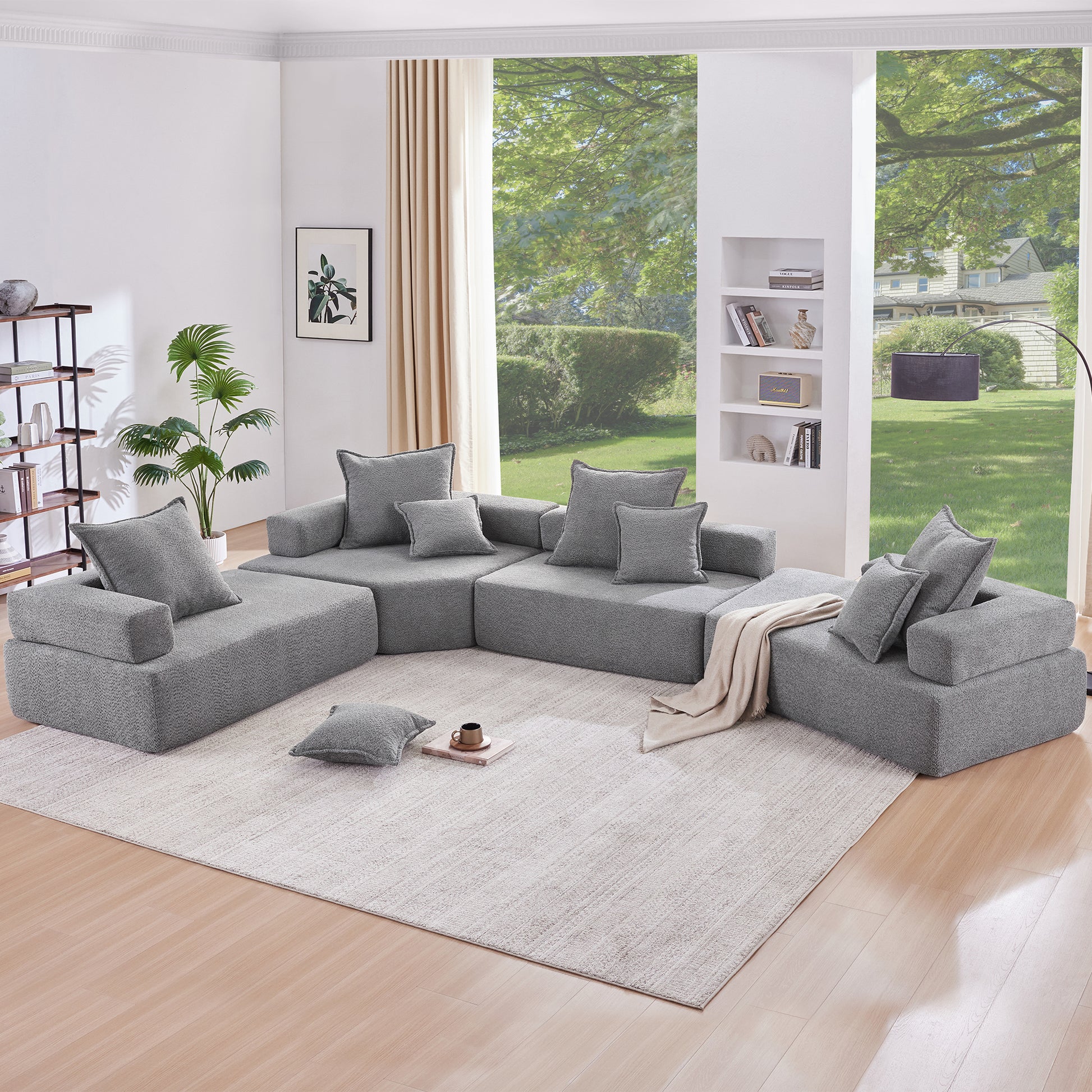 [VIDEO provided][New] 156''Oversized Modular U Shaped Sectional Sofa,Luxury Boucle Floor Couch Set,Convertible Sleeper Couch,Spacious Foam-Filled Sofa Bed for Living Room,4 PC Free Combination,2 Color