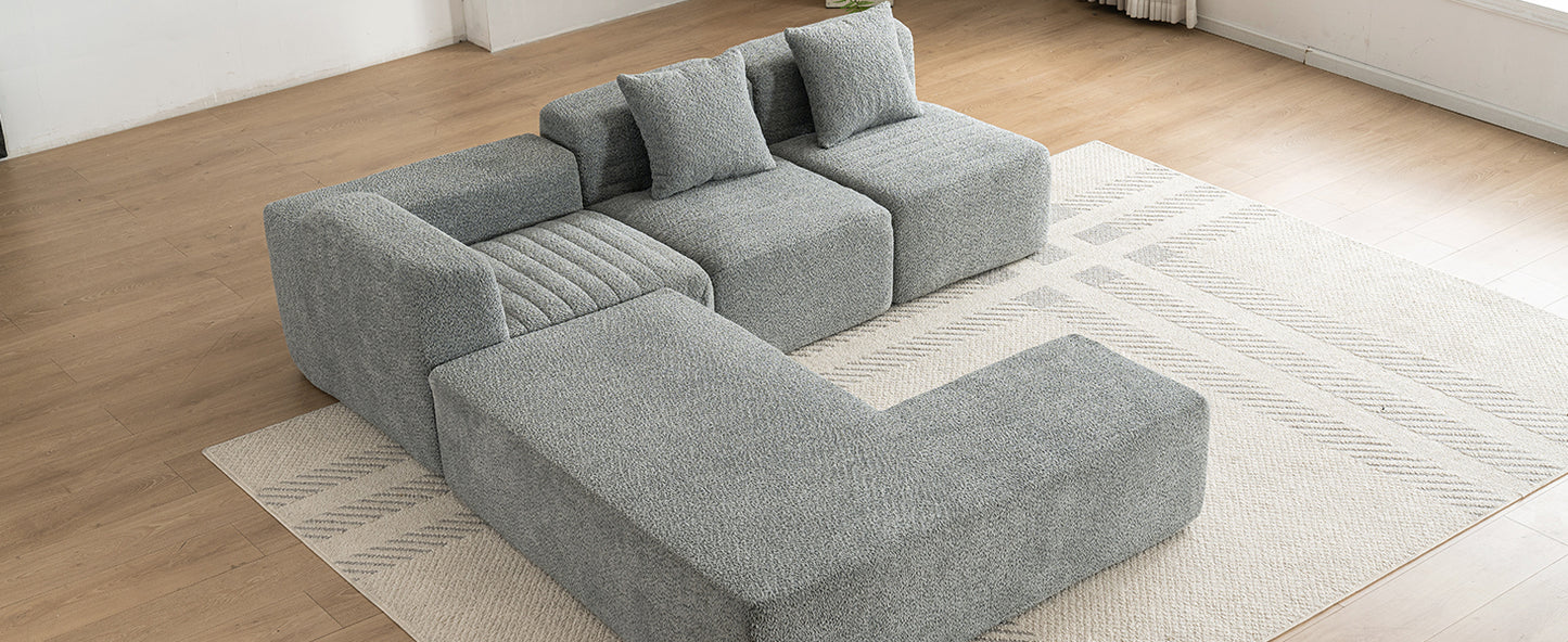 116.5" Sectional Sofa Full-compressed Sofa Couch Free-combined Sofa for Living Room, Grey