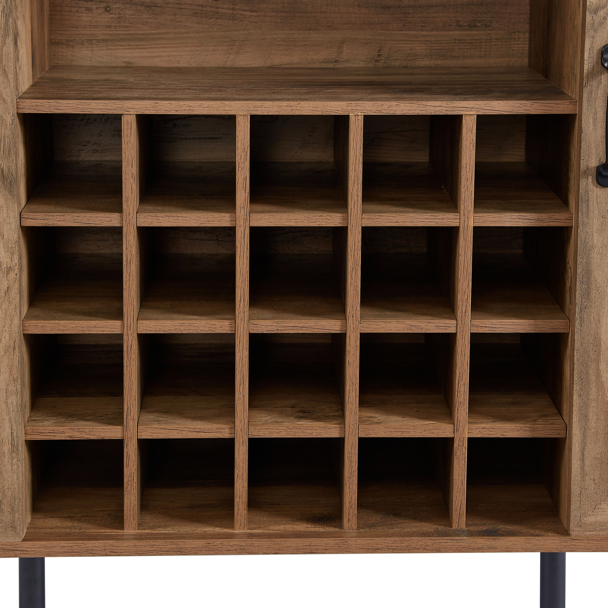 Oak Color Faux Rattan Barn Door Wine Cabinet with Wine Rack and Wine Glass Rack, Double Door Design with Removable Shelves, Rustic Wood Storage Cabinet