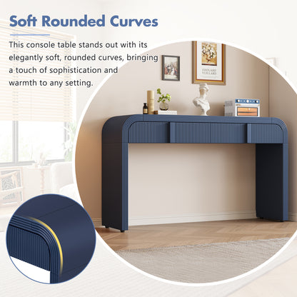 TREXM Unique Modern Rounded Silhouette and Smooth Surface Console Table with 2 Drawers for Living Room and Entryway(Navy Blue)