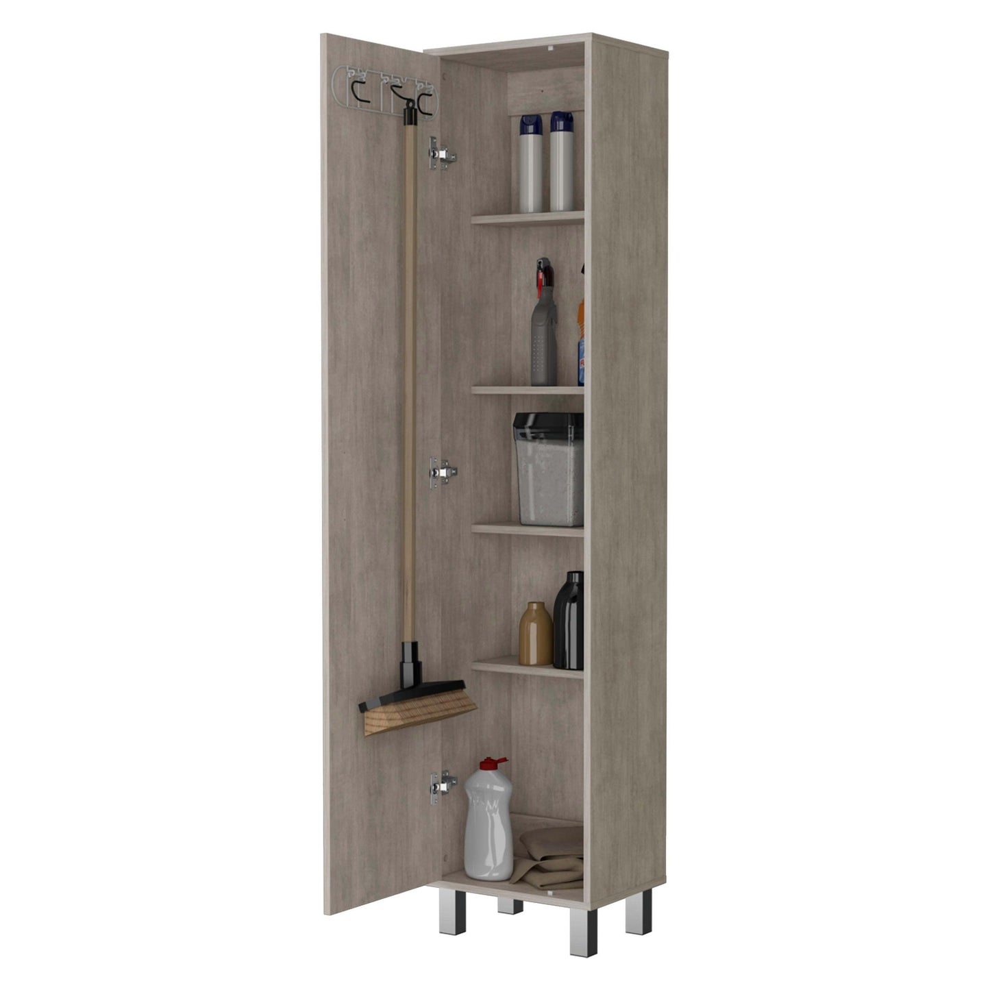 Brett Concrete Gray 3 Broom Hangers Tall Storage Cabinet