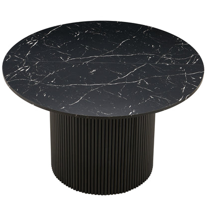 Imitation Black Marble Grain MDF Tabletop, 47 Inch Round Dining Table for 4, Modern Kitchen Table, 47 Inch Round Dining Tables with Wood Strip Base for Kitchen Living Room,Black