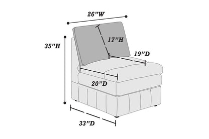 Contemporary 5pc Set Modular L-Sectional Set 1x One Arm Chair / Wedge 2x Armless Chairs 2x Ottomans Mink Morgan Fabric Plush Living Room Furniture