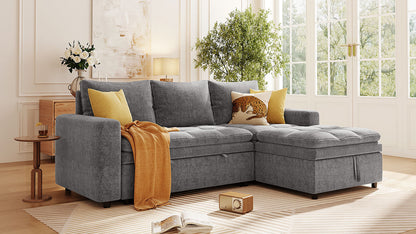 U_STYLE  Soft Upholstered Sectional Sofa Bed with Storage Space, Suitable for Living Rooms and Apartments.