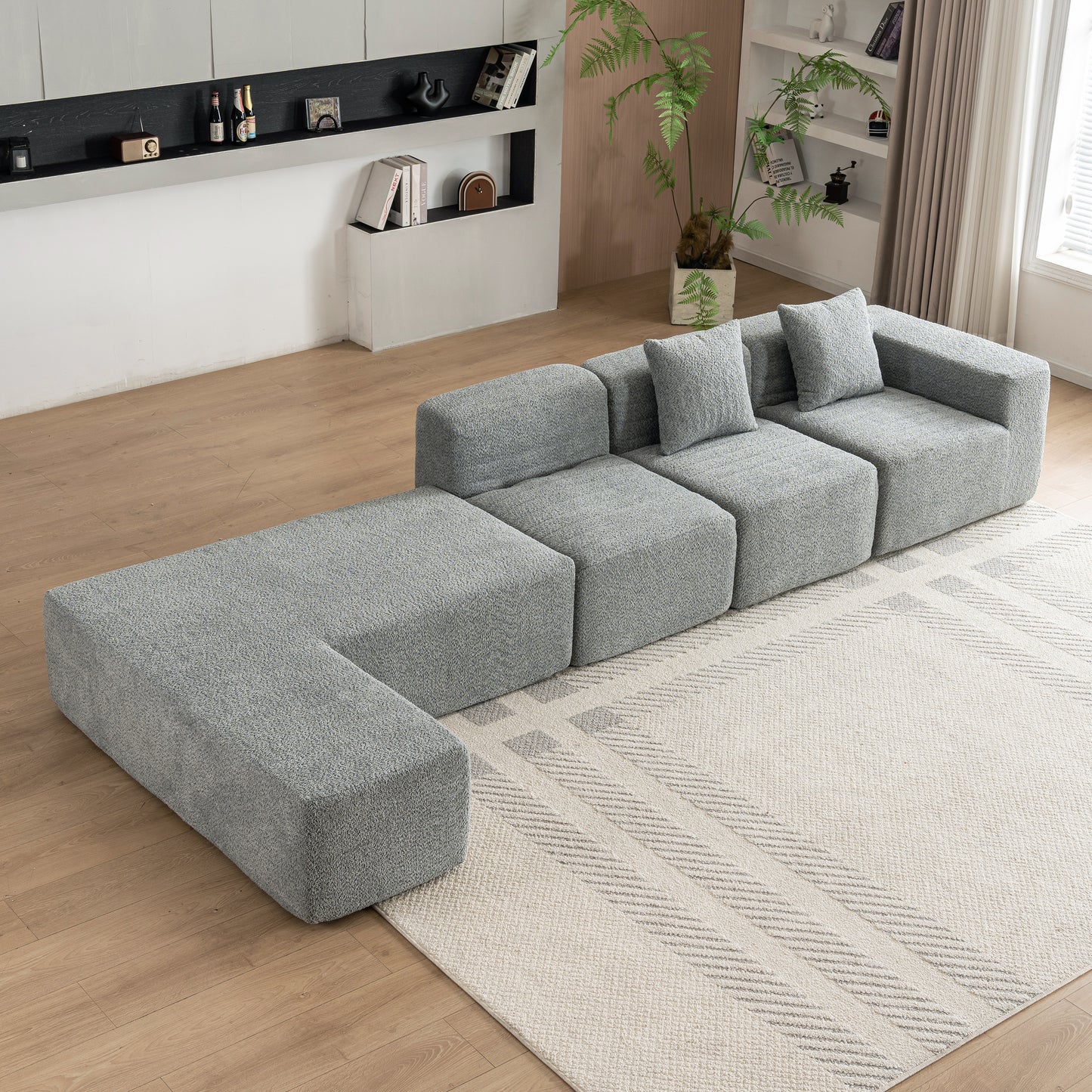 116.5" Sectional Sofa Full-compressed Sofa Couch Free-combined Sofa for Living Room, Grey