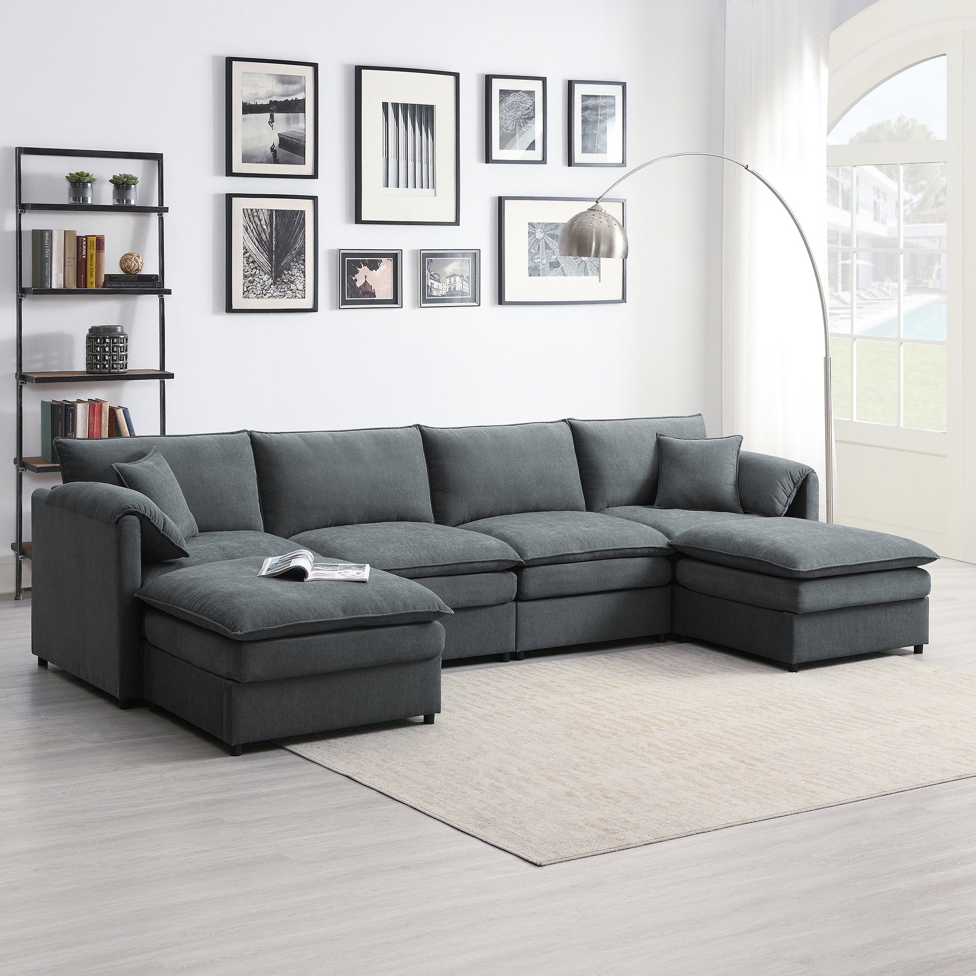 [VIDEO provided] [New] 134*66" Chenille Modular Sectional Sofa,U Shaped Cloud Couch Set with Double Cushions ,6 Seat Sleeper Sofa Bed with Ottomans,Oversized Indoor Furniture for Living Room, 3 Colors