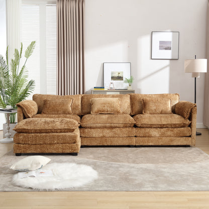 Modern Large boucle Fabric L-Shape Sectional Chenille fabric, movable pedals, detachable armrests, oversized three-seat Sofa