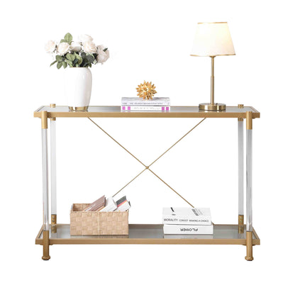 43.31'' Golden Glass Sofa Table, Acrylic Side Table, Console Table for Living Roome& Bedroom