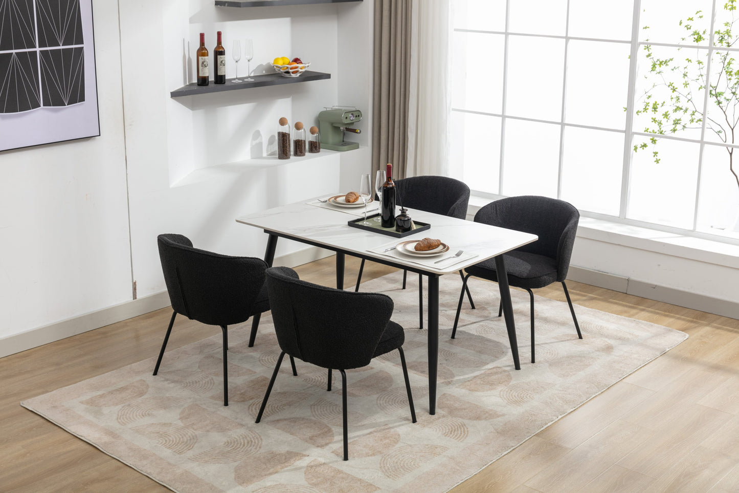 Retro Minimalist Modern Boucle Fabric Dining Chairs