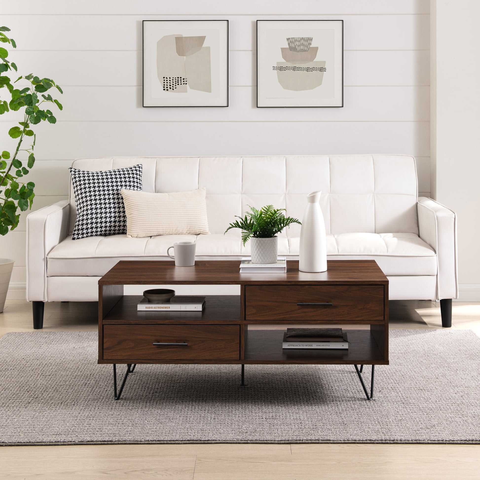 Modern Hairpin-Leg Coffee Table – Dark Walnut