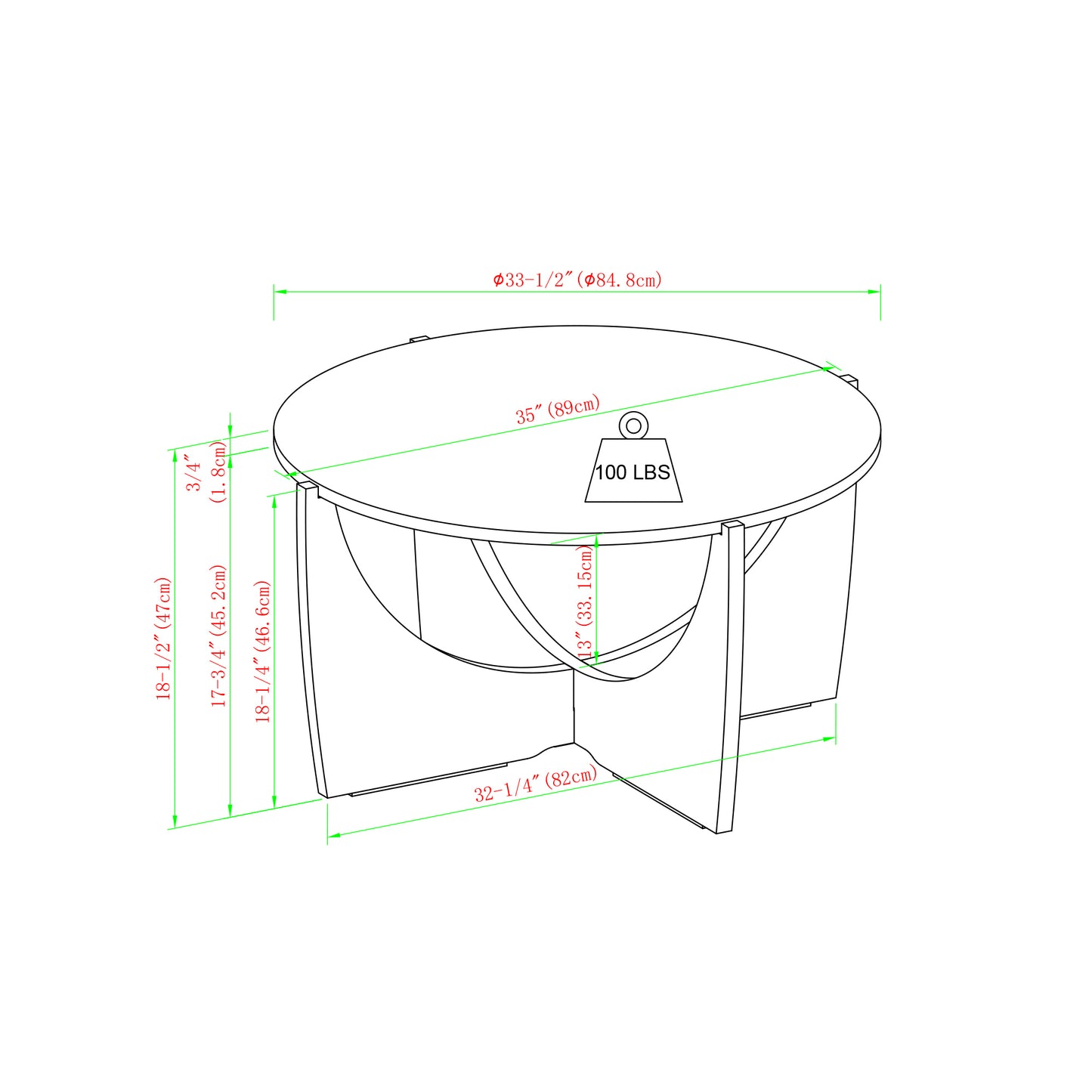 Contemporary Open Arch-Base Round Coffee Table – Cerused Ash