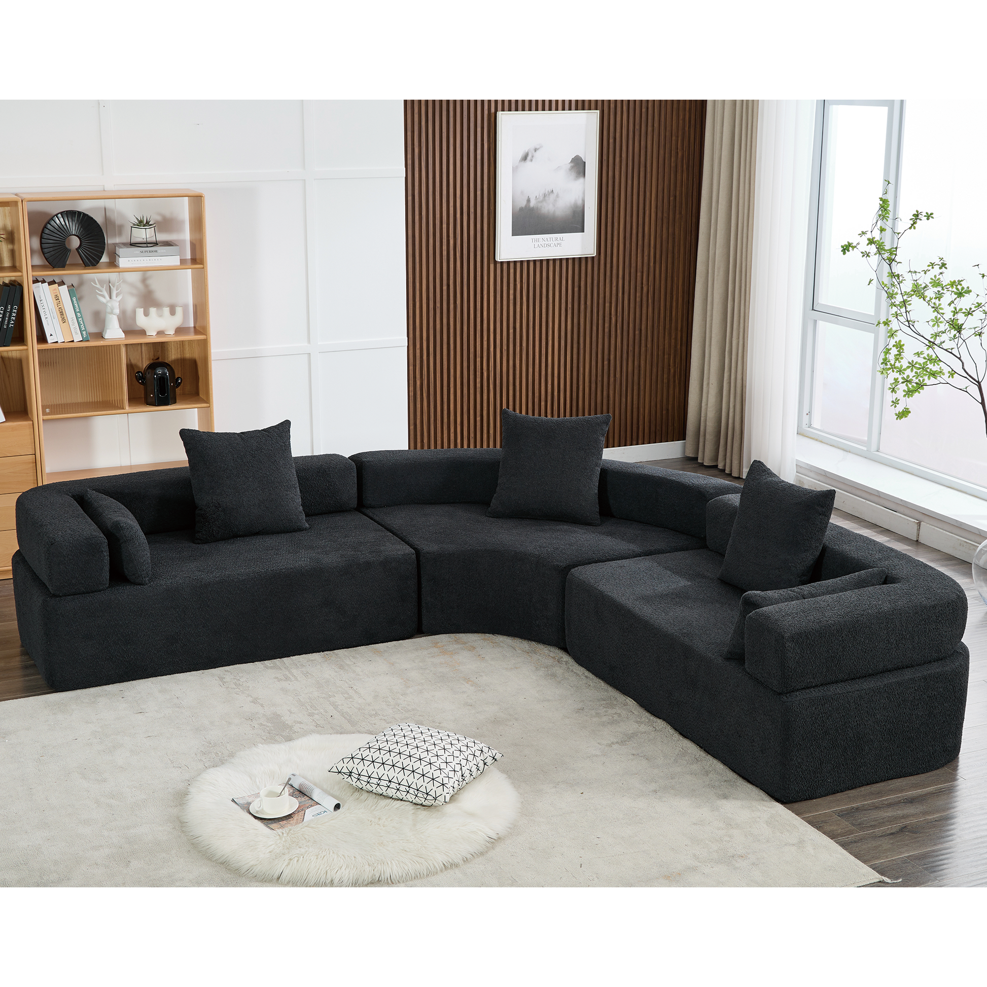 [NEW ARRIVED] [VIDEO PROVIDED]Oversized Combination Sofa,Curved Sofa,Upholstered 4 Seater Couch for Living Room,  Modern Modular 3 Piece Free Combination, Semicircular Modular  Sofa ,  Boucle, Black