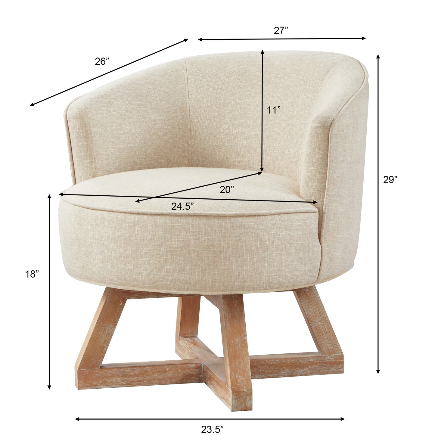 Swivel chair with cross-shaped wooden base,Lounge chair with solid wood legs, 360°freely Swivel chair ,  Classic linen Fabric for living room, bedroom, office, dresser -Beige