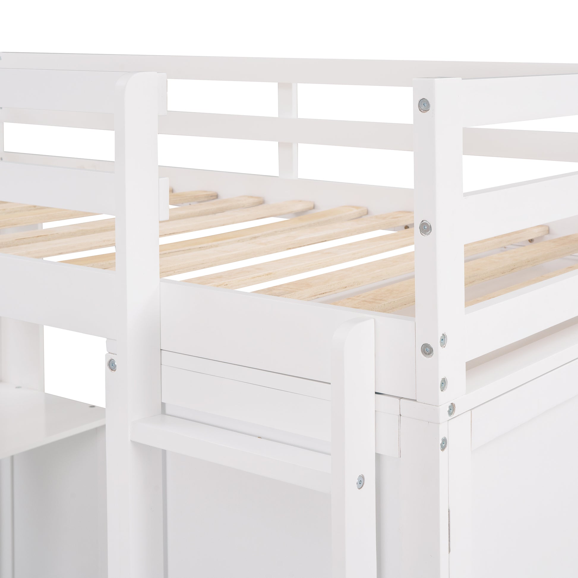 Twin size Loft Bed with Drawers,Desk,and Wardrobe-White