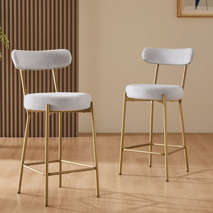 Modern Upholstered Sherpa Bar Stool Set