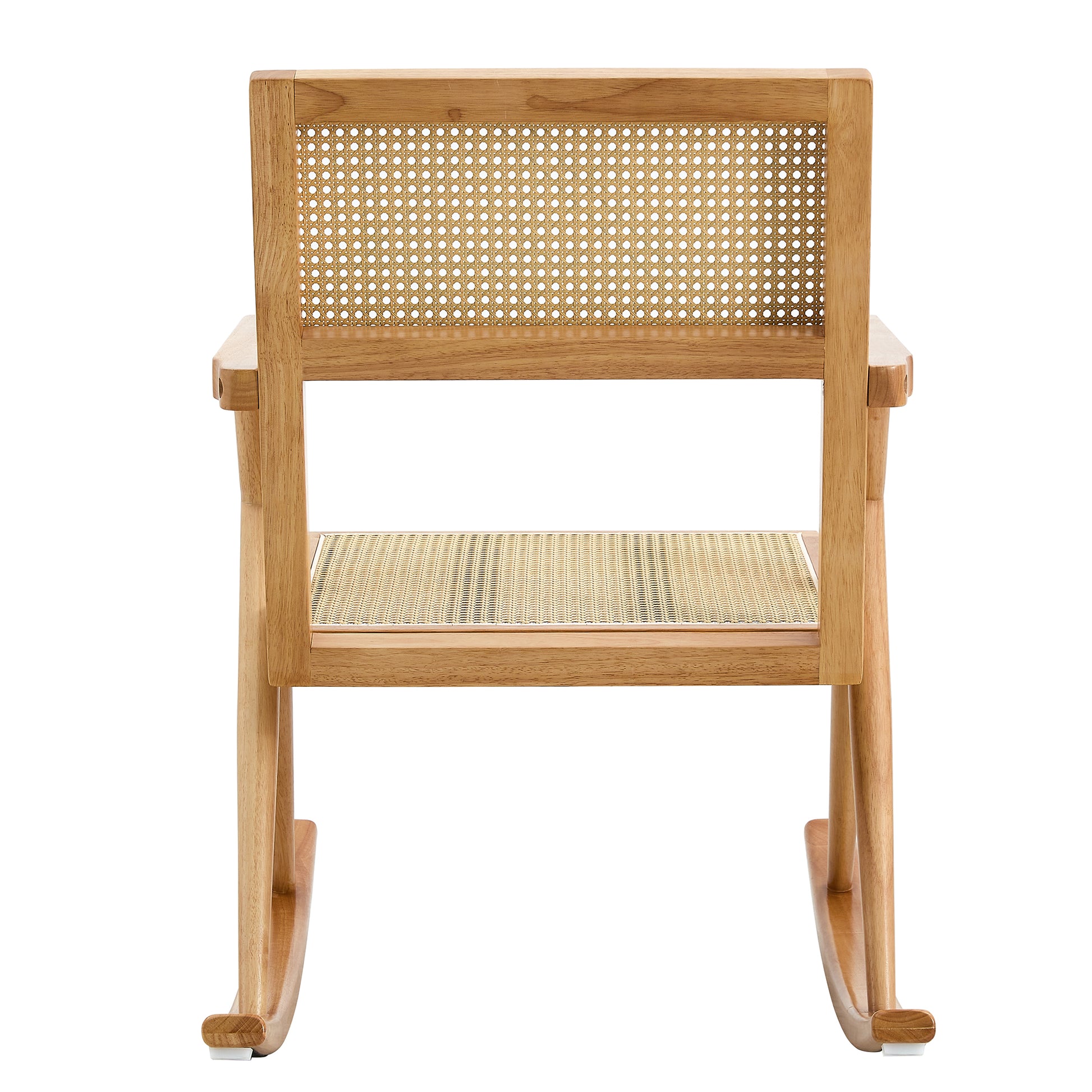 Solid wood+imitation rattan rocking chair allows you to relax quietly indoors and outdoors, enhancing your sense of relaxation, suitable for balconies, gardens, and camping sites