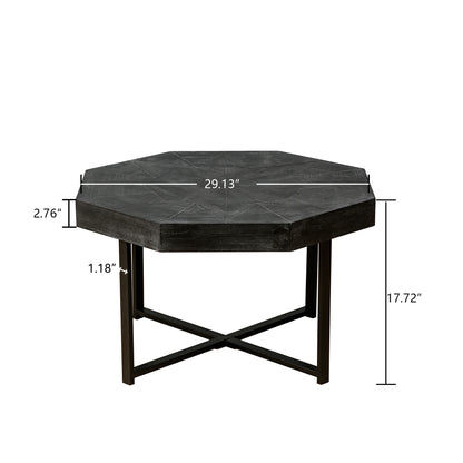 Wood Octagonal Vintage Patchwork Craft Farmhouse 30 Inch Wooden Table Top  Cross Metal Legs Coffee Table for Living Room(Antique Black)