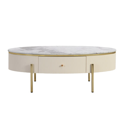 Modern Oval Coffee Table with 2 large Drawers Storage Accent Table