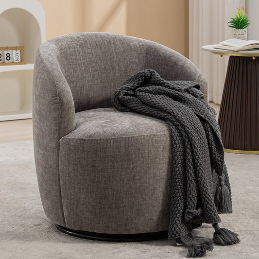 037-Chenille Fabric Swivel Accent Armchair Barrel Chair With Black Powder Coating Metal Ring,Gray