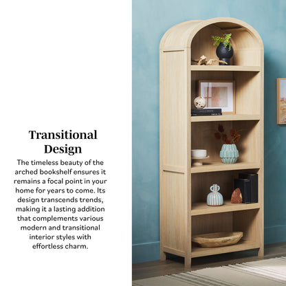 Modern 5 Shelf Open Arched Bookshelf - Oak