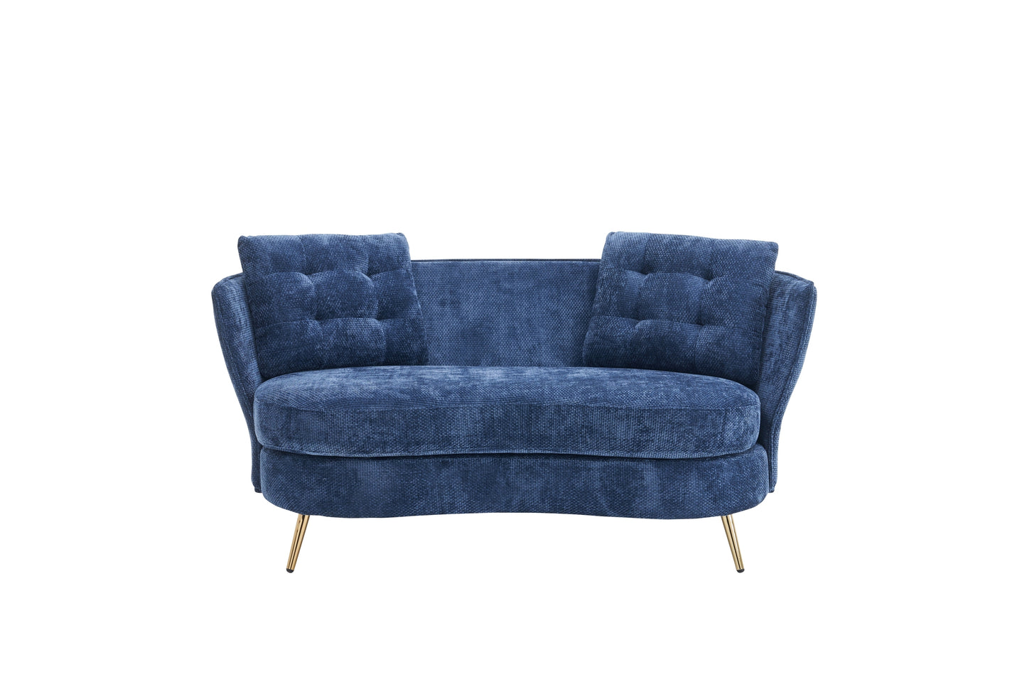 Polyester fiber Loveseat Sofa Upholstered Couch with Golden Metal Legs Club Two-Seat Sofa for Living Reading Room Bedroom Apartment Small Space Dorm,Blue