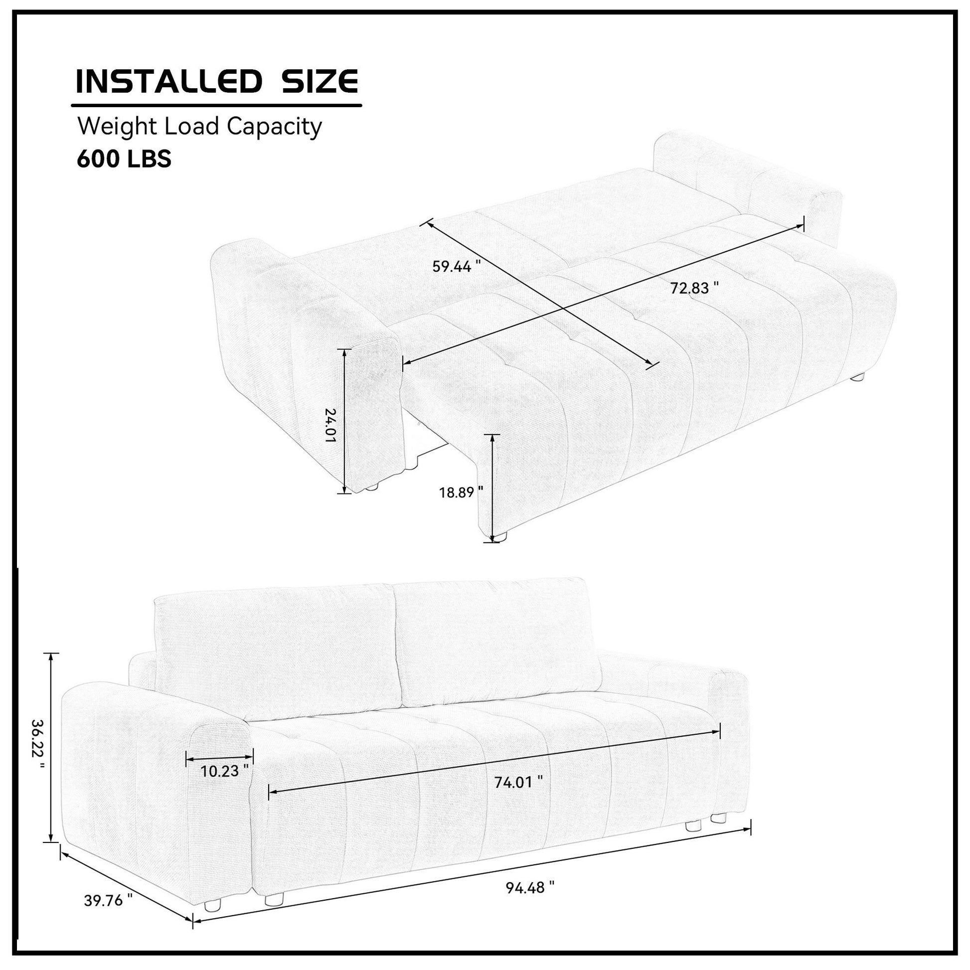 94.49''Sleeper Sofa, Sofa Bed- 2 in 1 Pull Out Couch Bed with Storage Chaise for Living Room, Sofa Sleeper with Pull Out Bed, Cream Style Couch