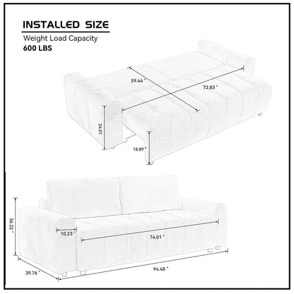 94.49''Sleeper Sofa, Sofa Bed- 2 in 1 Pull Out Couch Bed with Storage Chaise for Living Room, Sofa Sleeper with Pull Out Bed, Cream Style Couch