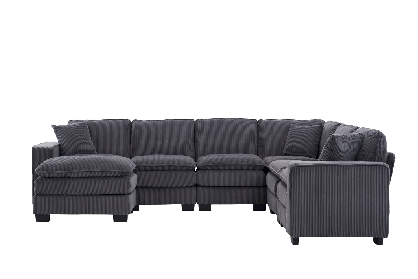 Modern U Shaped 6-seat Sectional Sofa Couch with one Ottoman and three toss pillows ,Modular Sofa for Living Room,Corduroy sofa