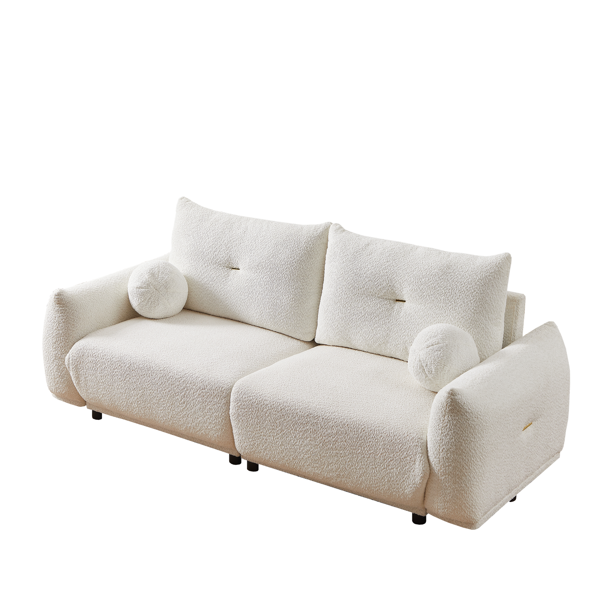 Lamb's wool 2-seater cushion sofa 90'' comfortable sofa for living room Bedroom and other casual spaces Lamb's wool sofa with 2 cushions and 2 ball pillows. (beige)