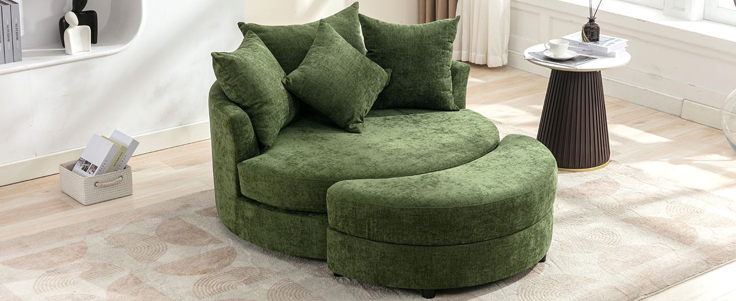 Orisfur. 360° Swivel Accent Barrel Chair with Storage Ottoman & 4 Pillows, Modern Chenille Leisure Chair Round Accent for Living Room, Green