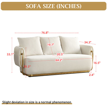 76.77'' W Luxury Modern Sofa Couch for Living Room ,Bedroom,Waiting Room,Upholstered Soft Velvet Beige Color