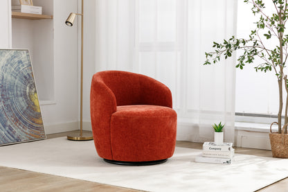 Chenille Fabric Swivel Accent Armchair Barrel Chair With Black Powder Coating Metal Ring,Orange