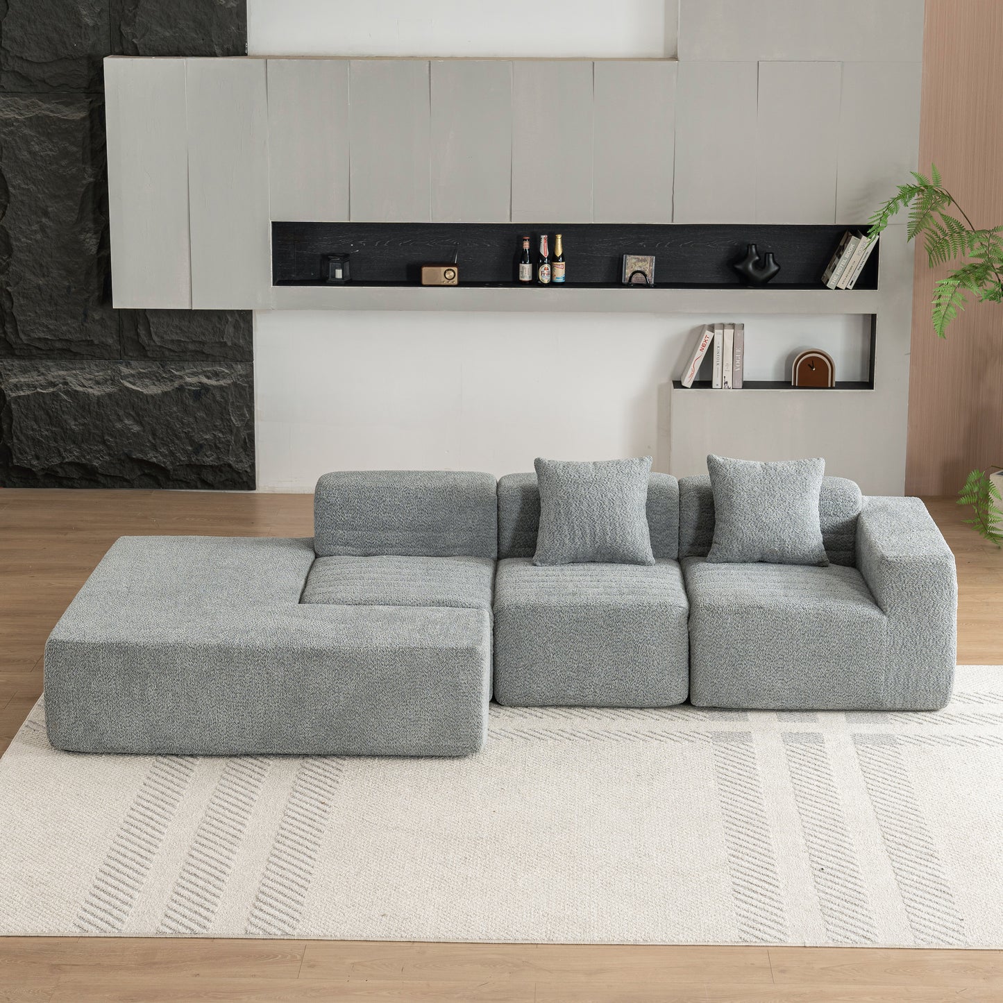 116.5" Sectional Sofa Full-compressed Sofa Couch Free-combined Sofa for Living Room, Grey