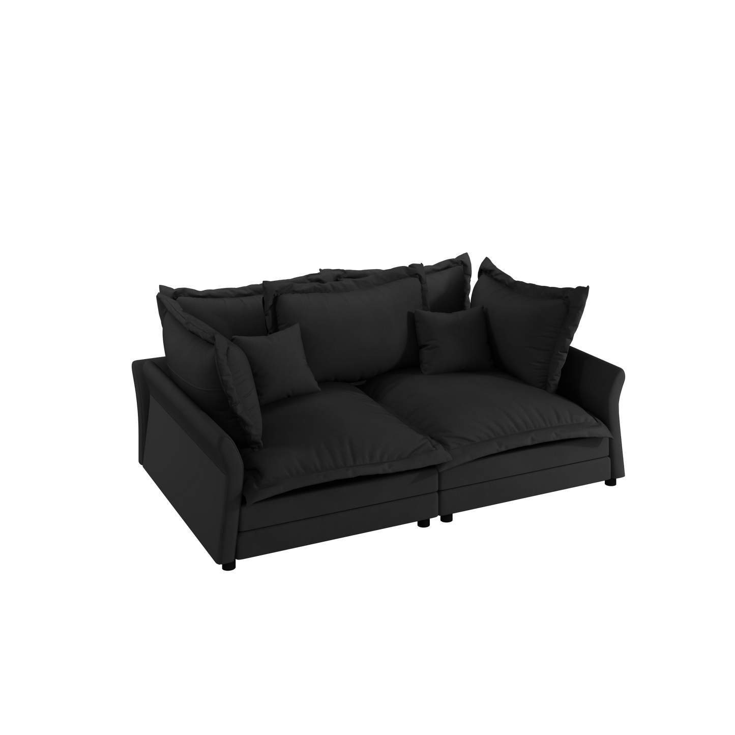 90.55" Modern Comfy Upholstered Sofa Cloud Couch, Deep Seat Couches with Multiple Large Soft Pillows,Convertible Deep Seat Chaise Longue for Living Room Bedroom,Apartment,Office,BLACK