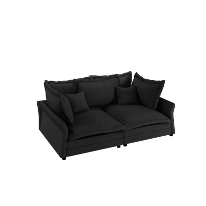 90.55" Modern Comfy Upholstered Sofa Cloud Couch, Deep Seat Couches with Multiple Large Soft Pillows,Convertible Deep Seat Chaise Longue for Living Room Bedroom,Apartment,Office,BLACK