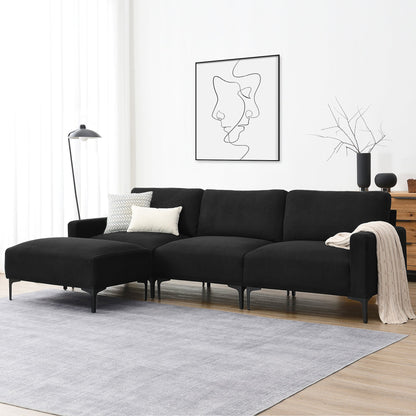 Modern Velvet L-Shaped Sectional Sofa, 4-Seater, Convertible Ottoman, Freely Combinable Sofa