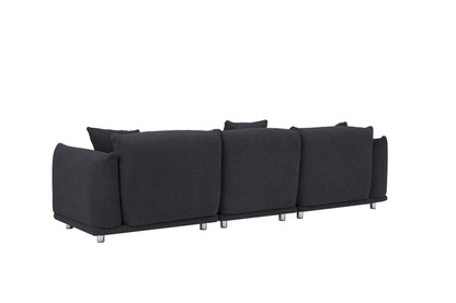 Originality Shapes Black Lambswool Sherpa 4 Seater Sofa With Metal Legs, Solid Wood Frame Couch with 3 Pillows, Linear and Modular Version Design, Possibility Combined Armchair Current Style