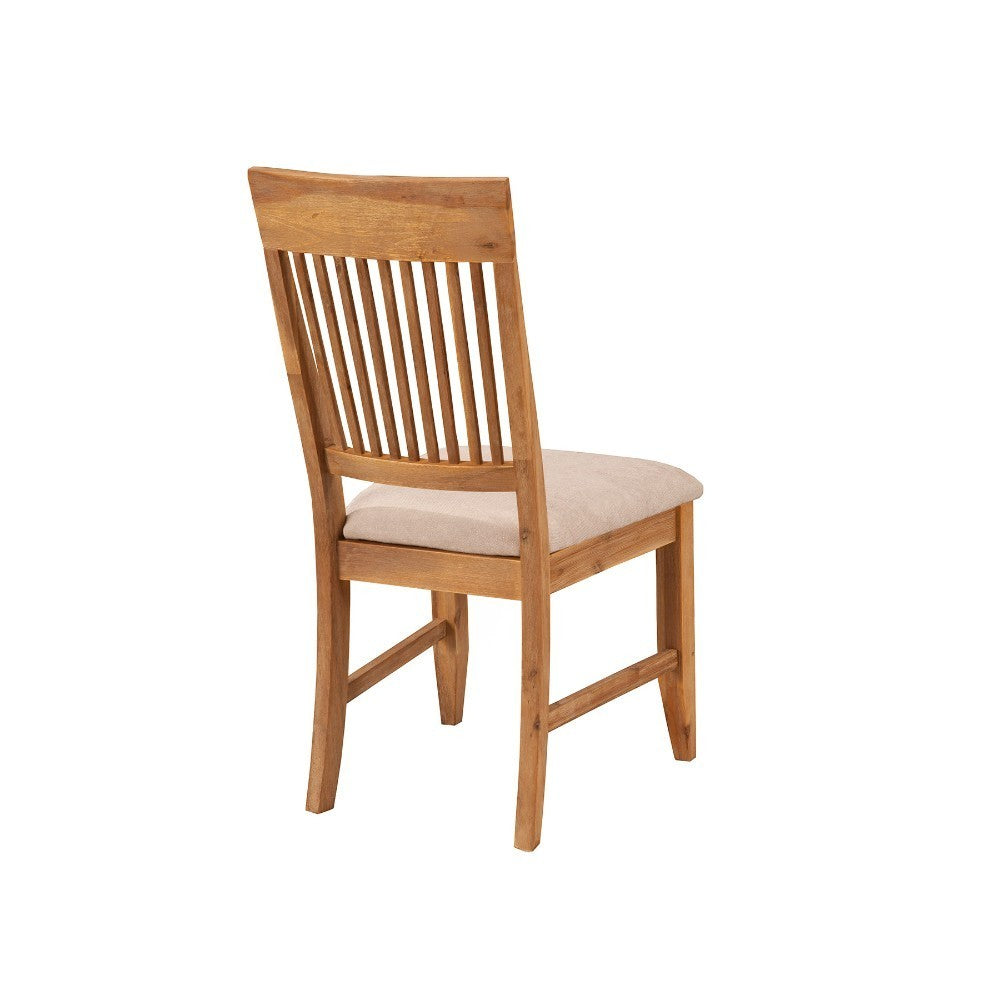 Slatted High Back Wooden Side Chair Set Of 2 Natural Brown And Beige