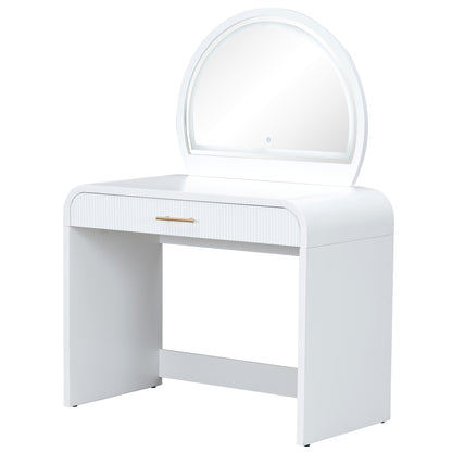 39" Makeup Vanity Table with Mirror Touch Screen Lighted Mirror, Dressing Table with Drawer for Bedroom, White