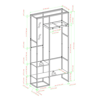 Modern Metal and Wood Hall Tree with Hanging Storage – Rustic Oak