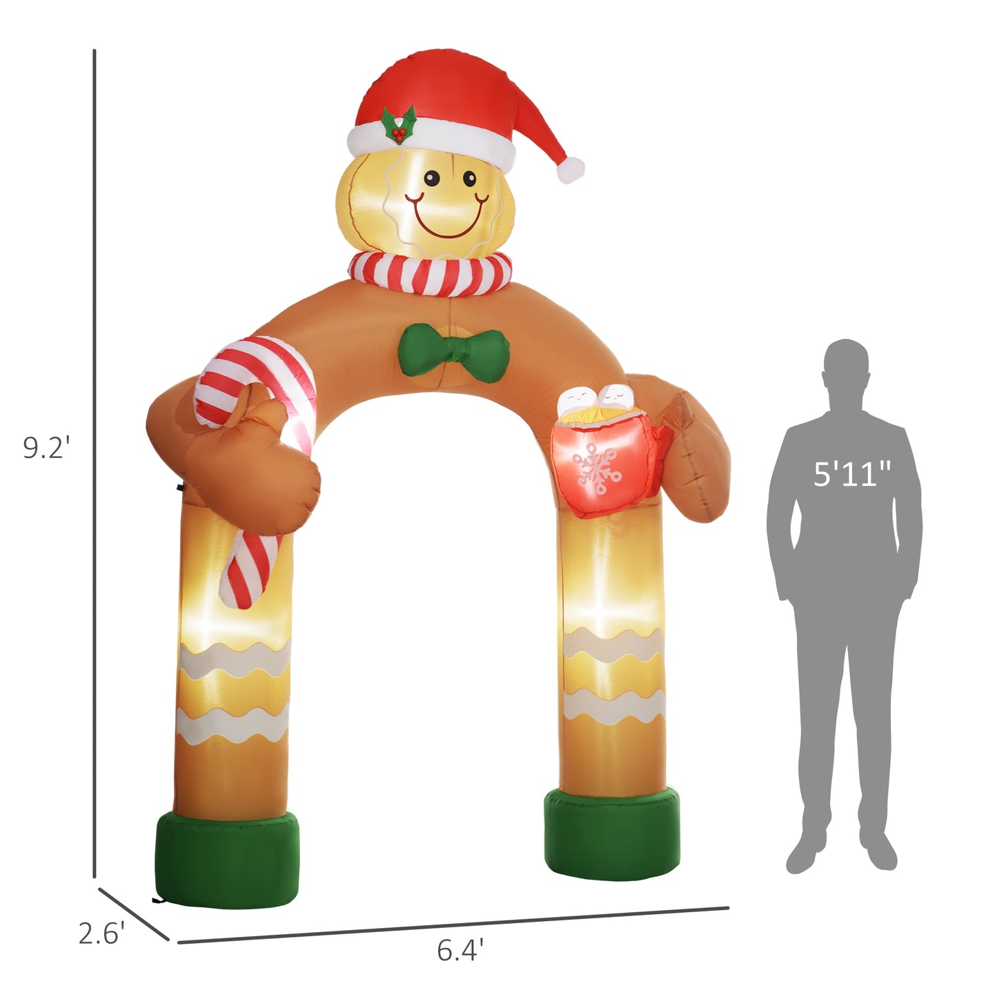 Outsunny 9.2' Christmas Inflatables Gingerbread Man Arch with White LED Lights, Blow-Up Outdoor Christmas Decorations for Lawn Garden Party