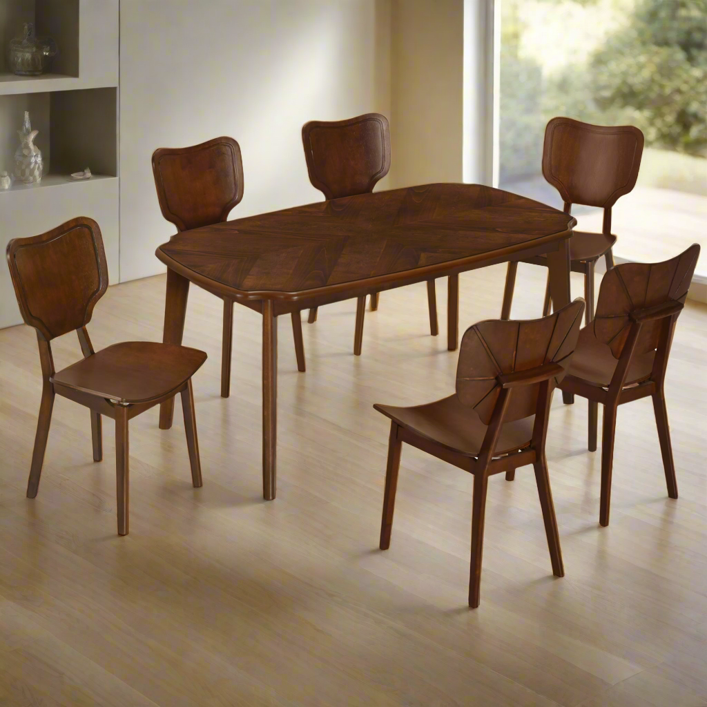 TOPMAX Vintage 7-Piece Dining Table Set with 6 Dining Chairs, Espresso