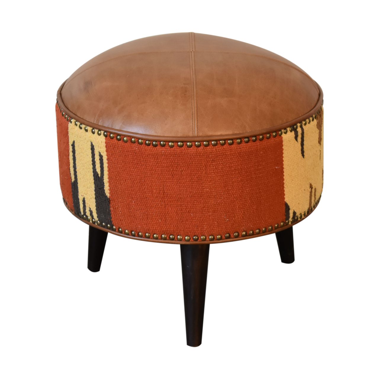 Durrie & Leather Mixed Footstool