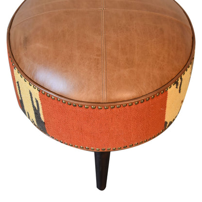 Durrie & Leather Mixed Footstool