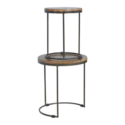 Round Stool Set of 2 with Iron Base