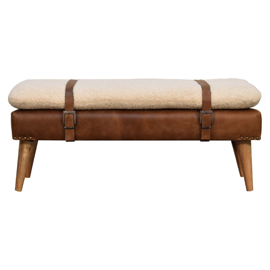 Juniper Boucle Buffalo Hide Leather Bench