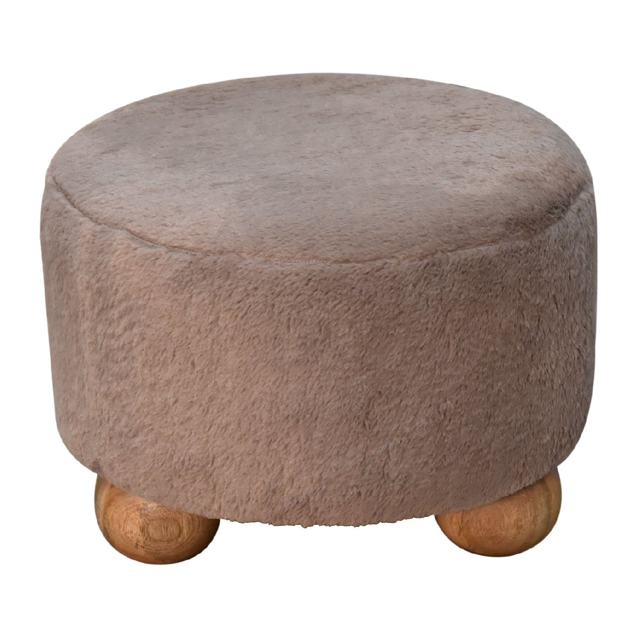 Mocha Faux Fur Round Ball Footstool