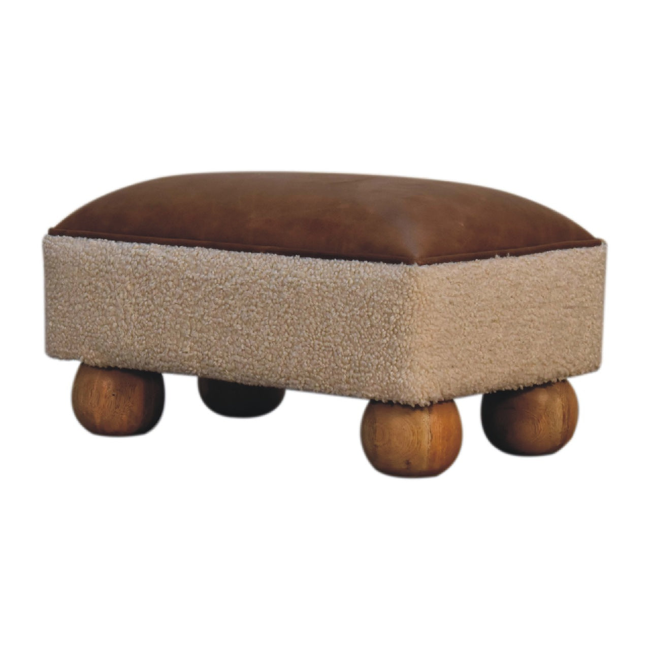 Tan Leather Boucle Ball Footstool